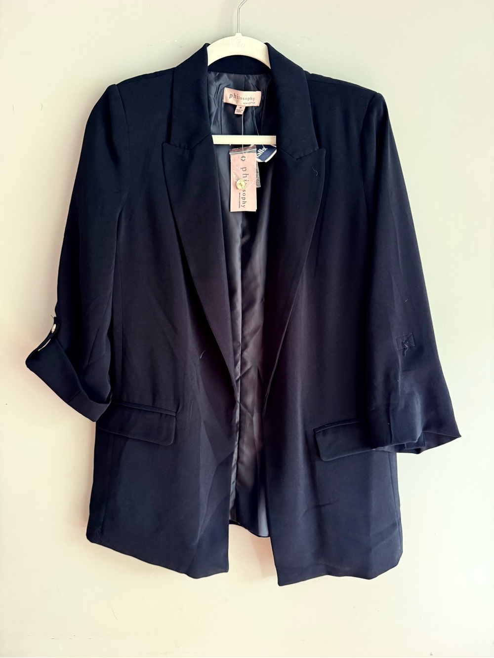 Philosophy Black Open-Front Three-Quarter Sleeve Blazer M